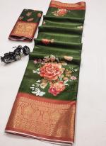 Dola Silk Dark Green Festival Wear Printed Saree